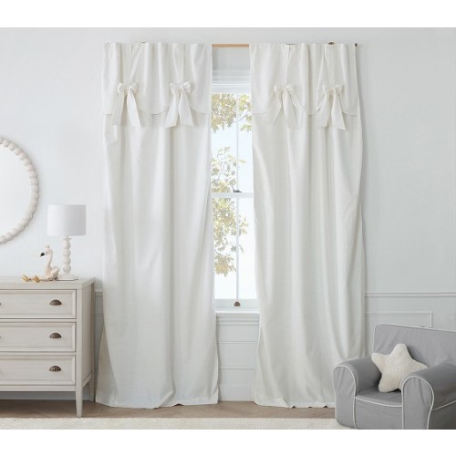Evelyn Linen Blend Bow Valance Kids Blackout Curtain | Pottery Barn Kids