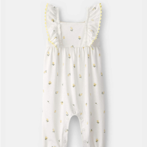 Baby Girl Ruffle-Sleeve Lemon Jumpsuit - Ivory | Carter's