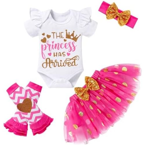Newborn Baby Girl Outfits Infant Letter Print Romper+Tutu Skirt+Headband+Legging Warmer Coming Home Clothes Set