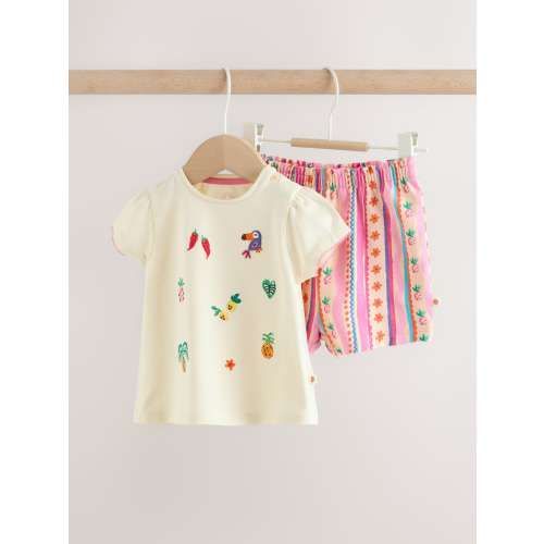 Ecru Tropical Short Sleeve Baby Top and Short Set 2 Piece (0mths-2yrs)