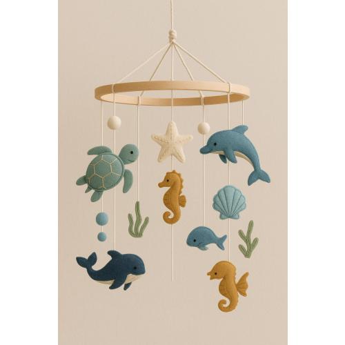 Ocean Baby Mobile – Handmade Felt Crib Mobile with Sea Creatures (Whale, Dolphin, Turtle), Nursery Decor, Baby Shower Gift