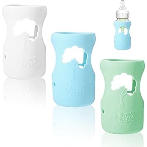3 Pack Silicone Sleeves for Dr. Brown Glass Baby Bottles, Drop Safe Silicone Sleeve for Dr. Brown Wide Neck Glass Bottles 9 oz(White,Green,Blue)