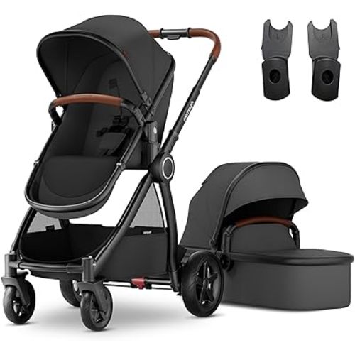 Mompush Ultimate 2 Baby Stroller for Infant and Toddler with Newborn Mode and Reversible Seat, All-Terrain Stroller with All-Wheel Suspension, Includes Car Seat Adapter and Large Storage Basket