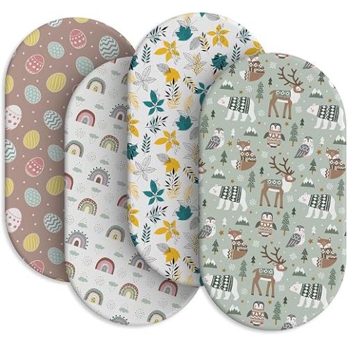 IOCCLH Baby Bassinet Sheets for Baby Boy Girls,4-Pack Fitted Bassinet Sheets Set Compatible with Halo Bassinest Swivel Sleeper,Baby Delight,Angelbliss,32"X16" (Egg Collection)