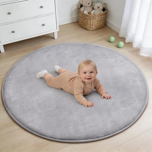 Thick Round Baby Play Mat for Floor,47 Inch Playpen Mat Foam Mats,Soft Support & Plush Feel Play Tent Mats for Infant,Kids,and Toddler Crawling,Non-Slip Back for Kids Indoor Playhouses(Light Grey)