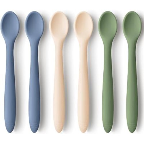KeaBabies Silicone Baby Spoons Self Feeding 6-12 months, 6pk, Slate, Small