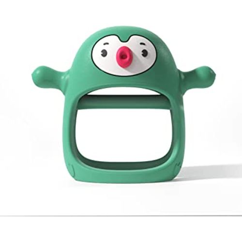 Smily Mia Penguin Buddy Never Drop Silicone Baby Teething Toy for 0-6month Infants, Handle teether for 3-6Months, Baby First Toy, Hand Pacifier for Breast Feeding Babies,Pine Green