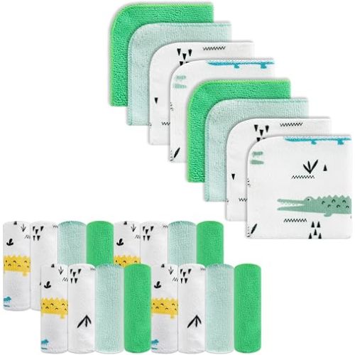 Baby Washcloths, 24Pack Baby Wash Cloths Extra Soft & Ultra Absorbent, Baby Towels and Washcloths Face Towels for Unisex Boys Girls Body, Washclothes Gentle on Sensitive Skin, 9x9 Green Crocodile