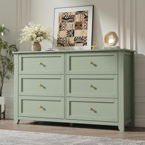Ebern Designs 6-Drawer Dresser with Lacquer Finish & Metal Knobs, Large Modern Wood Chest for Bedroom, Entryway, Hallway | Wayfair