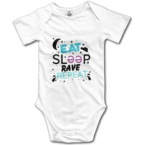 Eat Sleep Rave Repeat Cute Baby Cartoon Onesie Short Sleeve Bodysuit Rompers