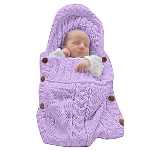 XMWEALTHY Newborn Swaddle Baby Essentials Girls Boys Receiving Blankets Neutral Knit Sleeping Bag Stroller Wrap Purple 0-6 Month