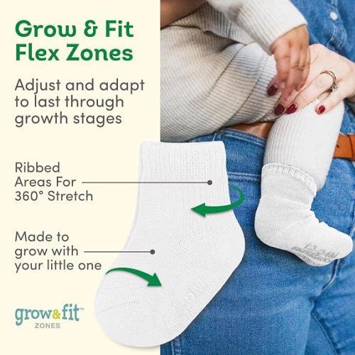Fruit of the Loom Baby & Toddler Grow & Fit Flex Zones Cotton Stretch Socks - Unisex, Girls, Boys