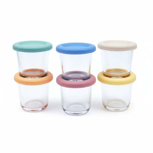 4oz Glass Baby Food Storage Jars | Food Grade Silicone Lids | Set of 6 | Neutral Colors