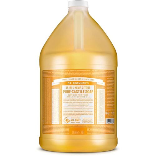 Dr. Bronner's - Pure-Castile Liquid Soap (Citrus, 1 Gallon) - Made with Organic Oils, 18-in-1 Uses: Face, Body, Hair, Laundry, Pets and Dishes, Concentrated, Vegan, Non-GMO