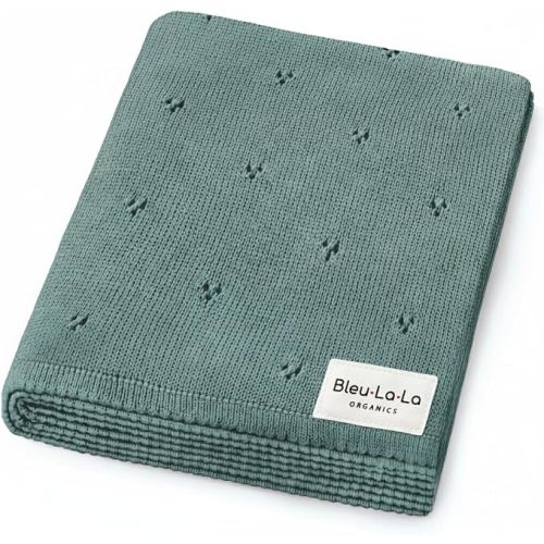 100% Luxury Organic Cotton Pointelle Knit Baby Quilt Blanket – Refined Lightweight Heirloom Nursery Essential (Pointelle - Forest Green)