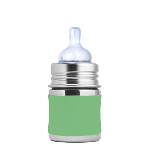 Pura Kiki 5oz/150ml Stainless Steel Anti-Colic Infant Bottle w/Silicone Natural Vent Nipple & Sleeve, 100% Plastic-Free, MadeSafe Certified, Medical-Grade Silicone - Moss Sleeve