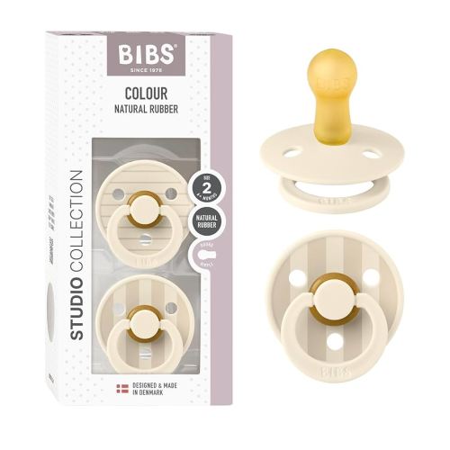 BIBS Pacifiers - Colour Studio 2 Pack | Round Nipple Baby Pacifier | BPA Free Natural Rubber Latex Soother | Made in Denmark | Size 6+ Months | Pin Ivory Vanilla