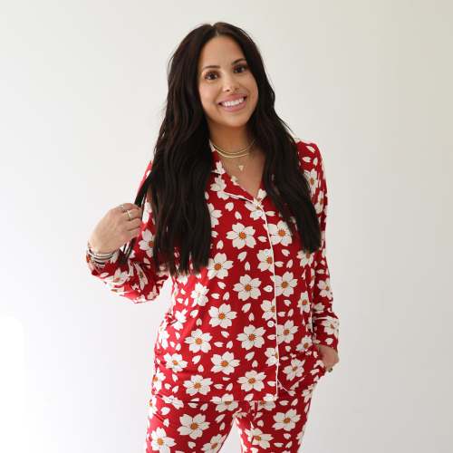 Women's Bamboo Button Up Lounge Set | Cherry Blossoms