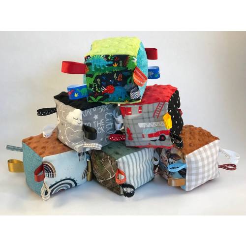 Dinosaur Handmade Stuffed Crinkle Cube: Sensory Baby Toy