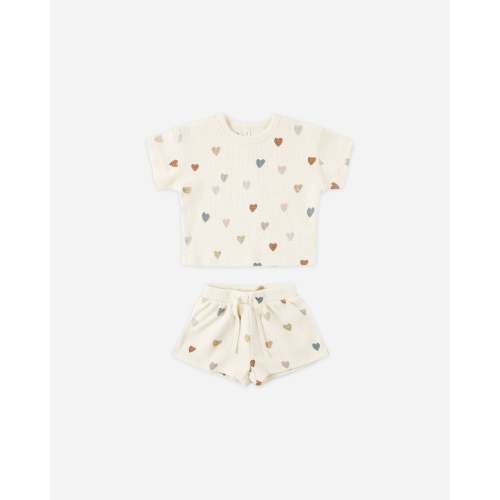 Waffle Tee + Short Set Confetti Hearts