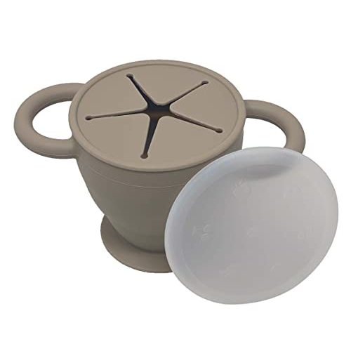 BraveJusticeKidsCo | Snack Attack II Snack Cup | Collapsible Silicone Snack Container | Toddler and Baby Snack Catcher Lid (Fog)