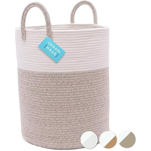 OrganiHaus Large Brown Woven Laundry Basket w/Handles 52L, Rope Dirty Clothes Hamper, Blanket Basket for Living Room, Baby Laundry Hamper for Nursery, Soft & Durable Decorative Organizer Bin