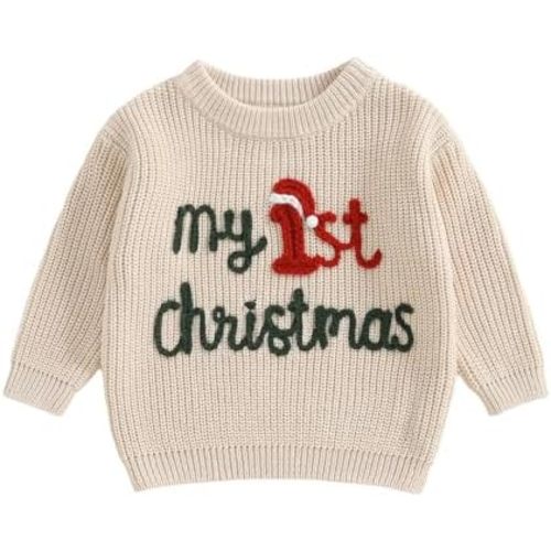 Baby Girl Boy Sweater My First Christmas Sweaters Embroidered Knit Long Sleeve Sweatsahirt Fall Winter Outfit