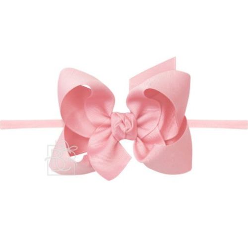 Large pink 1/4″ Pantyhose Headband With Signature Grosgrain Bow