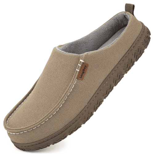 LongBay Men's Canvas Moccasin Slippers Slip on Memory Foam Clog House Shoes for Indoor Outdoor