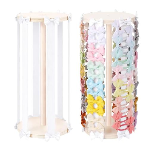 POVETIRE Bow Holder for Girls Hair Bows,Pink Hair Bow Organizer, Hair Clips Stand Hair Accessories Rack Display Decors Baby Nursery Toddler Girls Room-Log White
