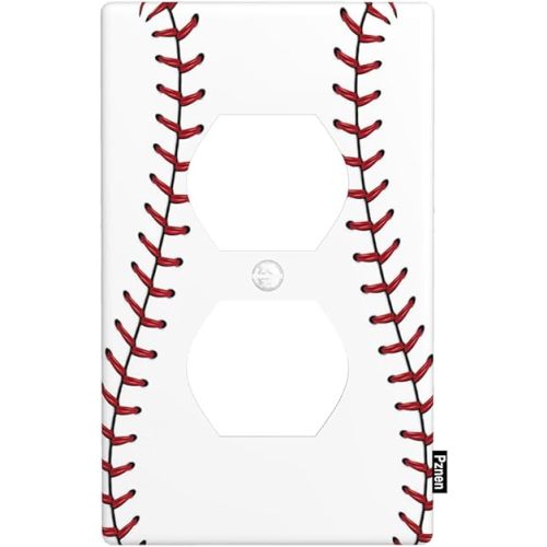 Baseball Stitch Outlet Covers Baseball Laces Closeup Sports American 1-Gang Wall Plate Duplex Standard Receptacle Plug Cover 4.5" x 2.76"
