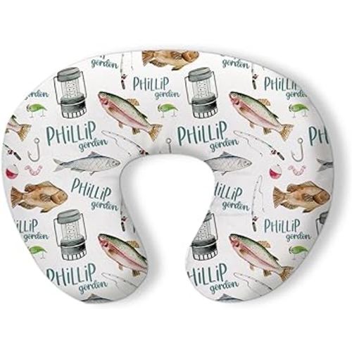 Custom Nursing Pillow Cover for Baby Boys, Personalized Fishing Pattern Nursing Pillow Cover with Name, Removable Cover for Breastfeeding Pillows, Fit Newborn Feeding Pillow 23"x19"