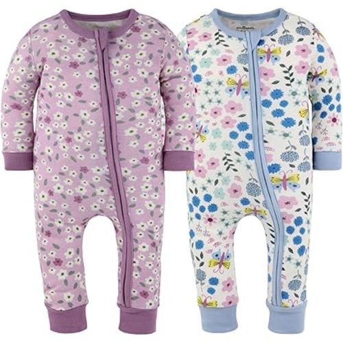 The Peanutshell 2-Pack Sleep and Play Baby Girl Clothes, Soft Cotton Footless Pajamas, Blissful Florals