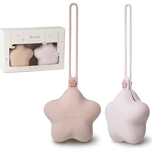 Moonkie Silicone Pacifier Holder Case, Cute Portable Pacifier Storage Case, 2 Pack