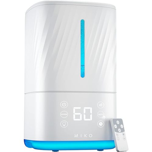 MIKO Humidifier With Cool and Warm Mist, Ultrasonic Humidifiers for Large Room & Bedroom- Water Filter, Auto Mode, No Leak Design, Sleep Mode, Built-in Timer, Humidifier for Babies & Home