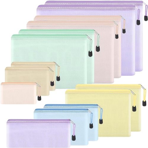 14pcs Mesh Zipper Pouch, 8 Sizes Waterproof Zipper Bags, 7 Colors Waterproof Pouches