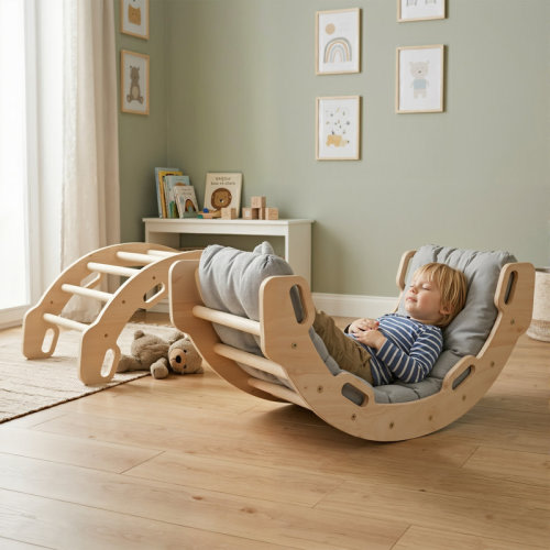 COSYLAND 3-in-1 Wooden Kids Toddler Climbing Arch Rocker – Indoor Pikler Climbing Playground, Rocking Chair with Soft Cushion & Toy Storage Rack | Wayfair