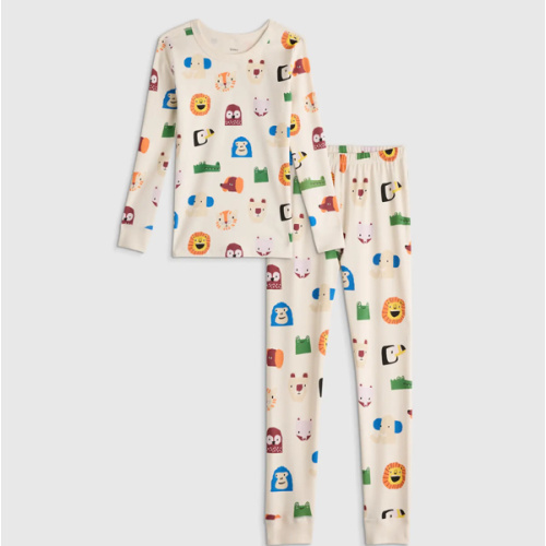 100% Organic Cotton Long Sleeve and Pant Pajama Set in Animal Faces