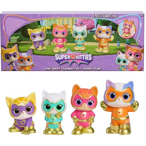 Disney Jr. SuperKitties Water Squirters 4-Pack Set, Bath Toys, Amazon Exclusive, Water Toys for Fans, Girls, Kids, Ages 3 and Up by Just Play, Kids Toys for Ages 3 Up by Just Play