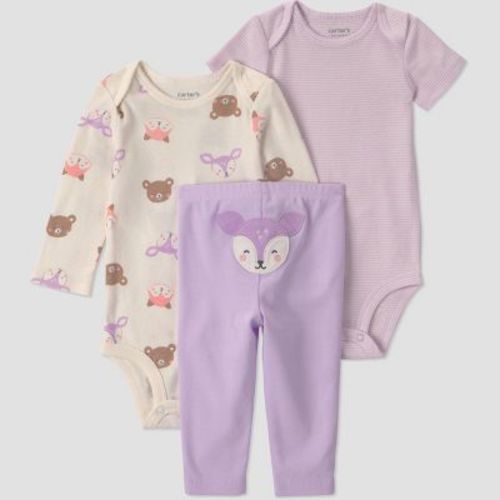 Carter's Just One You® Baby Girls' 3pc Woodland Animal Printed Bodysuit and Leggings Set - Lilac 18M