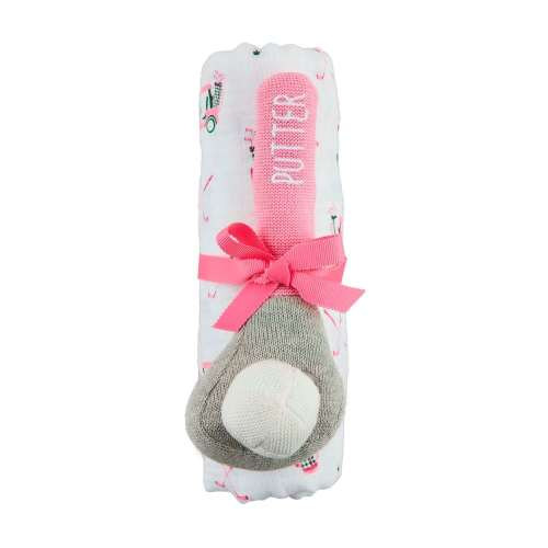 Pink Golf Swaddle and Rattle