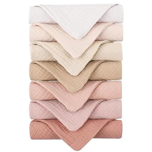 Konssy Baby Muslin Washcloths 7-Pack, 100% Cotton Baby Bath Washcloths, Soft & Absorbent Wash Cloths and Burp Cloths for Newborn Kids Girls & Boys, 11x11 inches