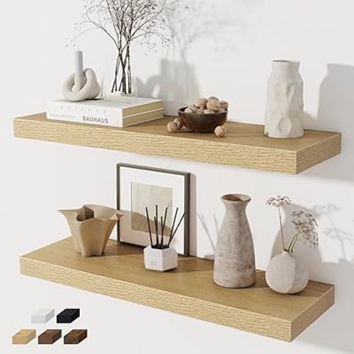 Floating Shelves for Wall, 28 Inch Floating Shelves Set of 2, Wall Mounted Rustic Wood Shelf for Bathroom, Living Room, Bedroom and Kitchen, Hanging Shelf for Storage, Books, Home Decor, Oak