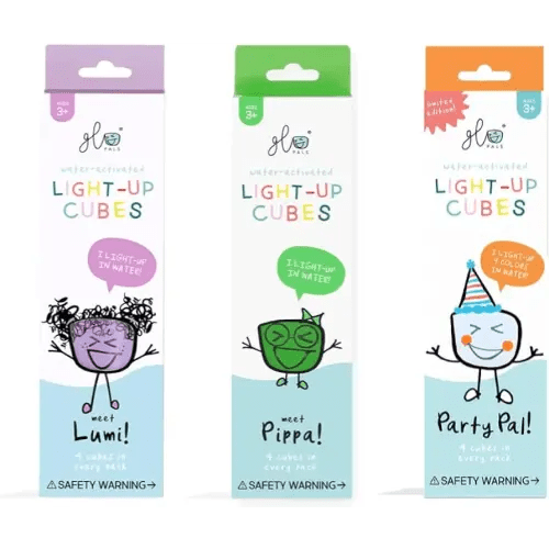 Glo Pals Water-Activated Light-Up Cubes Bundle for Sensory Play (Magical Mystery – Purple, Green + Multi Color)
