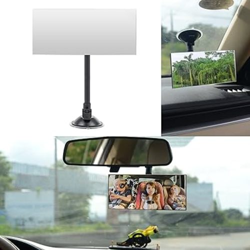 Suction Cup Baby Car Mirror, Ampper Adjustabe Long Arm HD Glass Convex Wide Angle Interior Rearview Baby Rear Facing Mirror (Frameless Rectangle, Large, 6.7" X 2.9")