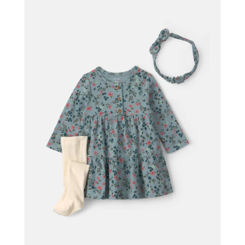 Baby Girl 3-Piece Floral Thermal Dress Set - Blue | Carter's