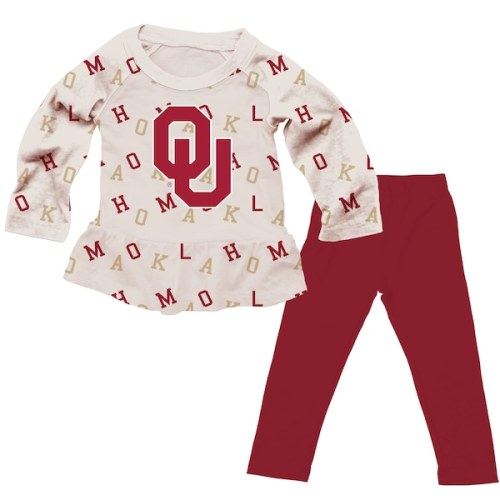 Oklahoma Sooners Wes & Willy Girls Infant Ruffle Raglan Long Sleeve T-Shirt & Leggings Set - Oatmeal