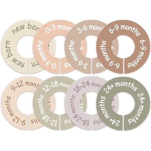 Baby Closet Dividers for Clothes – Earth Tone Round Baby Clothes Dividers for Closet Rod, Nursery Closet Organizer & Decor, Clear Labels for Easy Sorting, Fits Most Rods