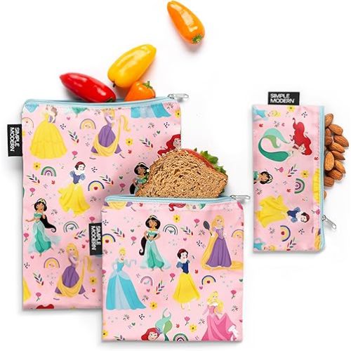 Simple Modern Reusable Snack & Sandwich Bags | 3 Pack Kids, Disney Princess