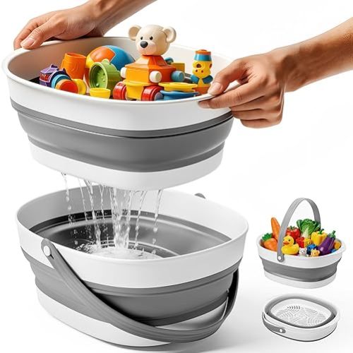 WADEO Large Bath Toy Storage Basket, 2-in-1 Foldable Bathtub Toy Holder, Removable Quick Dry Bathroom Pool Toys Organizer